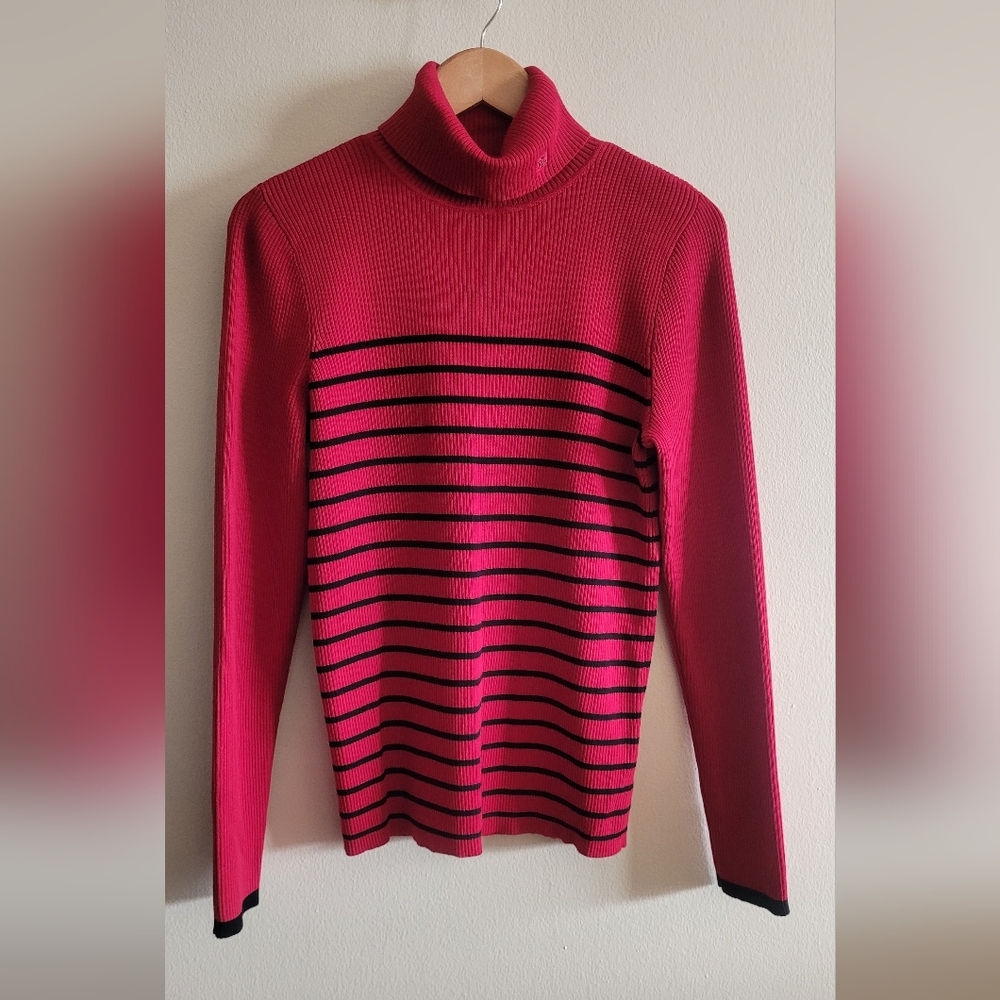Ralph Lauren classic ribbed monogram  turtleneck sweater Women's XL red, black